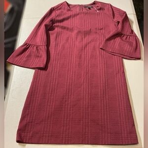 Banana Republic Maroon Plaid Texture Shift Dress Bell Sleeves Women's XS EUC